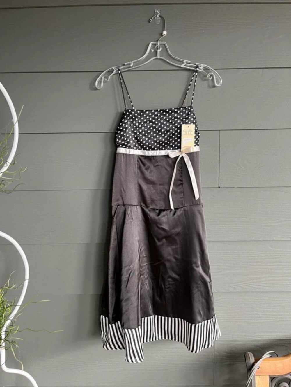 Y2k black satin dress with ribbon + bow